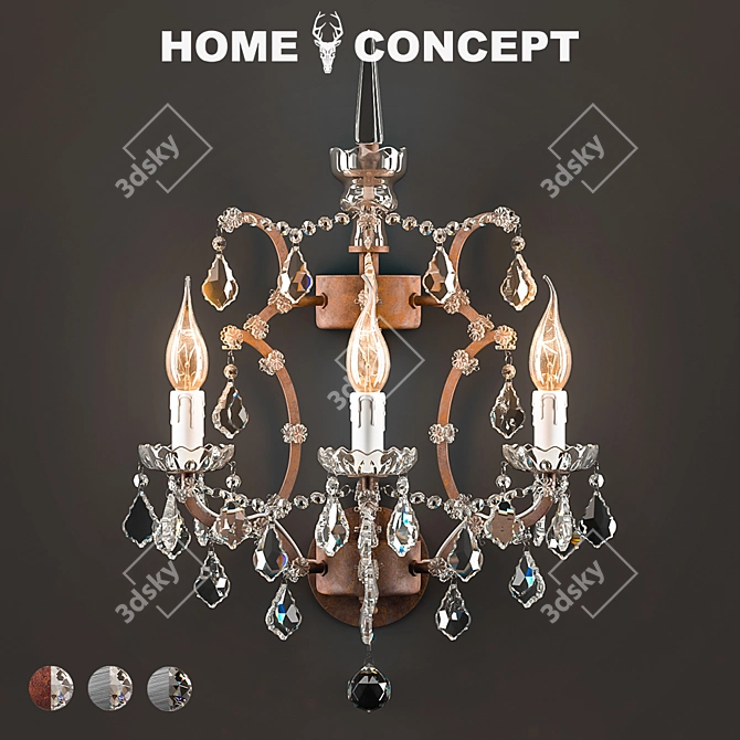 Elegant Crystal Sconce: Clear & Antique Rust 3D model image 1