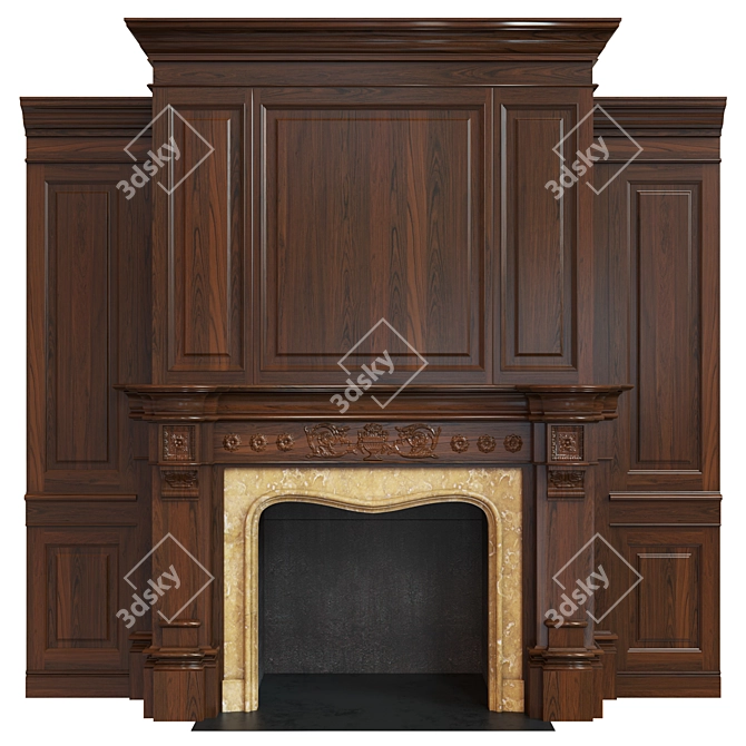 Classic Carved Fireplace with Panel Design 3D model image 1