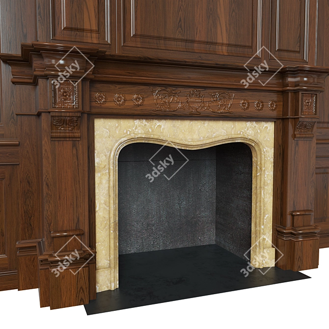Classic Carved Fireplace with Panel Design 3D model image 2