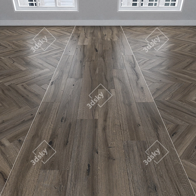 Vintage Oak Parquet: Herringbone, Linear, Chevron 3D model image 1