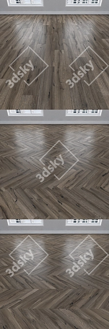 Vintage Oak Parquet: Herringbone, Linear, Chevron 3D model image 2