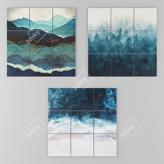 Blue Nature Picture Wood Wall Art 3D model image 1