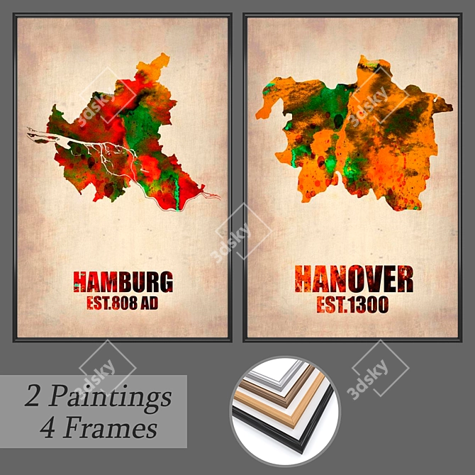 Artful Wall Paintings Set 3D model image 1