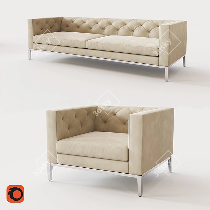 Luxurious Italia Tufted Shelter Arm Furniture 3D model image 1