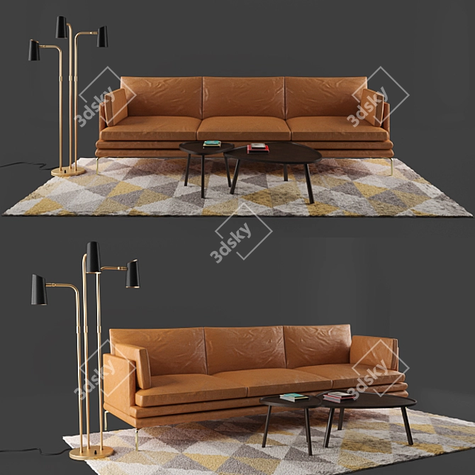 Zanotta William Sofa: Floor Lamp, Center Table, Books, and Rug 3D model image 1