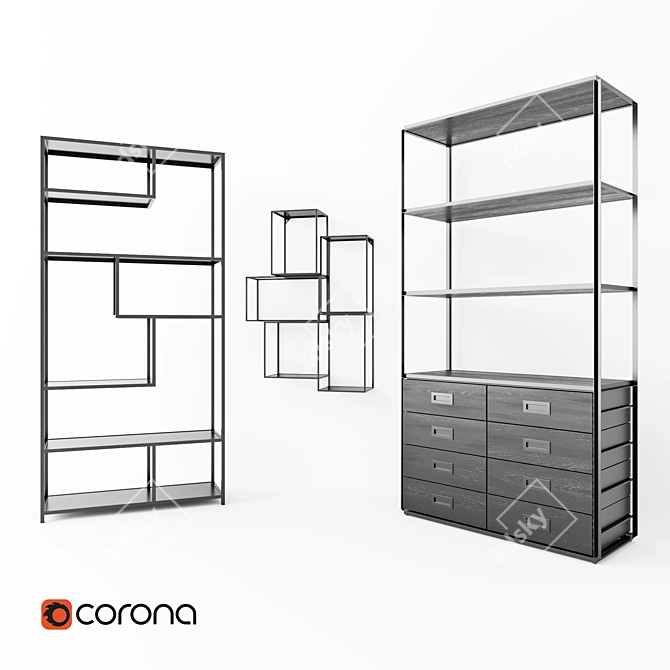 Sleek Metal Shelving | Cosmorelax 3D model image 1