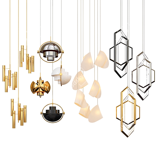 Elegant Quartet: Hanging Luminaires_14 Exquisite 3D model image 1