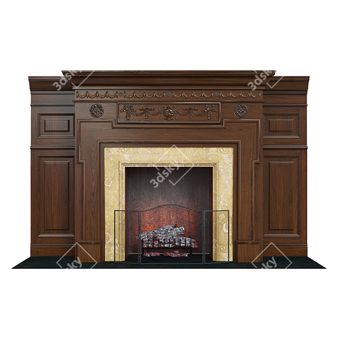 Classic Carved Fireplace with Panels 3D model image 1