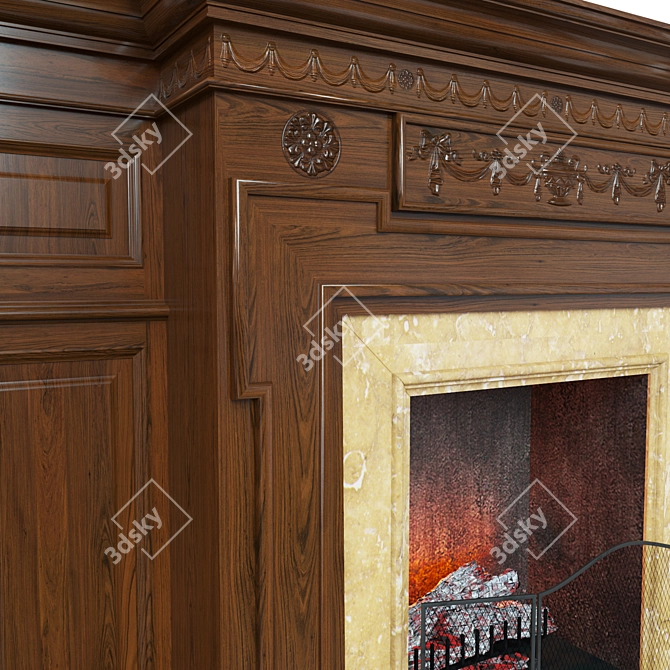 Classic Carved Fireplace with Panels 3D model image 2