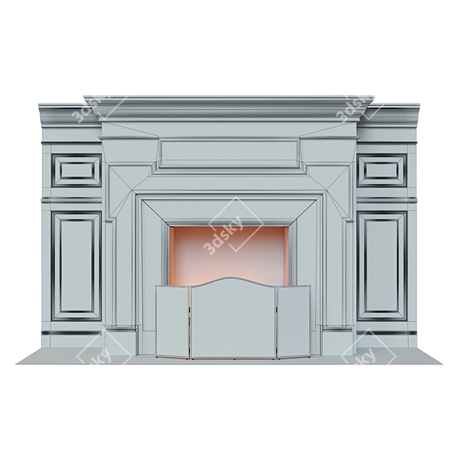 Classic Carved Fireplace with Panels 3D model image 3