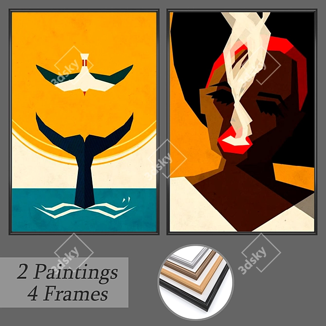 Modern Wall Paintings Set 3D model image 1