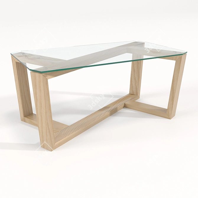 Modern Glass and Birch Coffee Table 3D model image 1