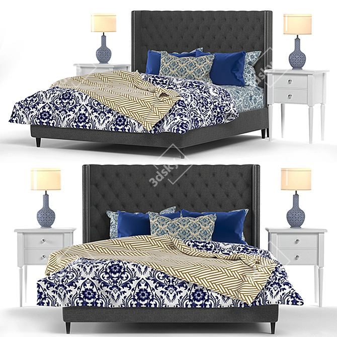 Elegant Tufted Chesterfield Bed 3D model image 1