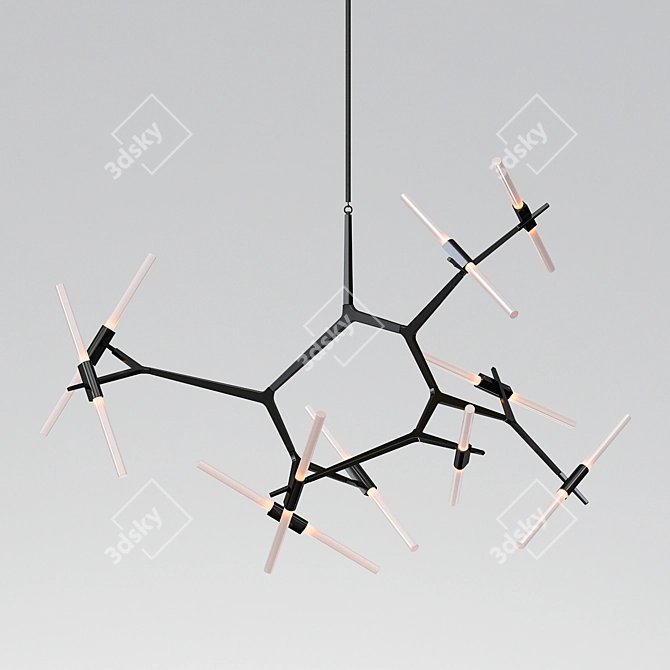 Sleek Black Brass Chandelier 3D model image 1