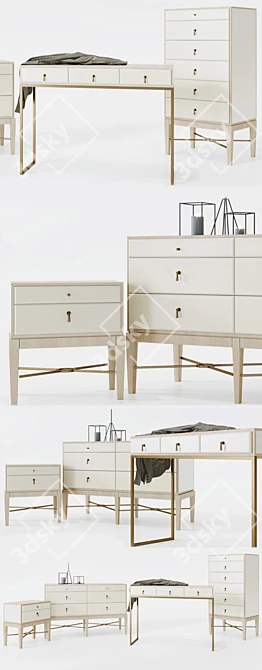 Elegant Boudoir Collection: Bedside Table, Chest of Drawers, Tall Boy, Dressing Table 3D model image 2