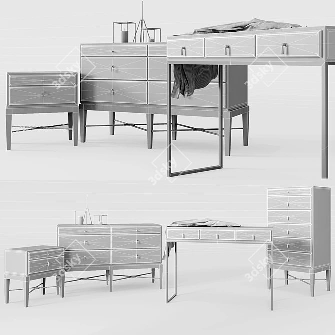 Elegant Boudoir Collection: Bedside Table, Chest of Drawers, Tall Boy, Dressing Table 3D model image 3