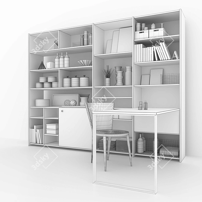 Versatile Shelving with Table, Chair & Decor 3D model image 3