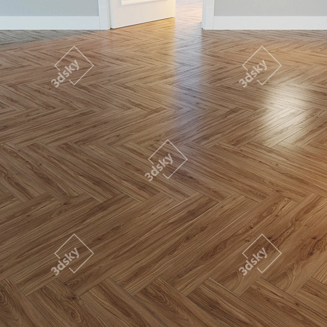 Elegant Herringbone Parquet Flooring 3D model image 1