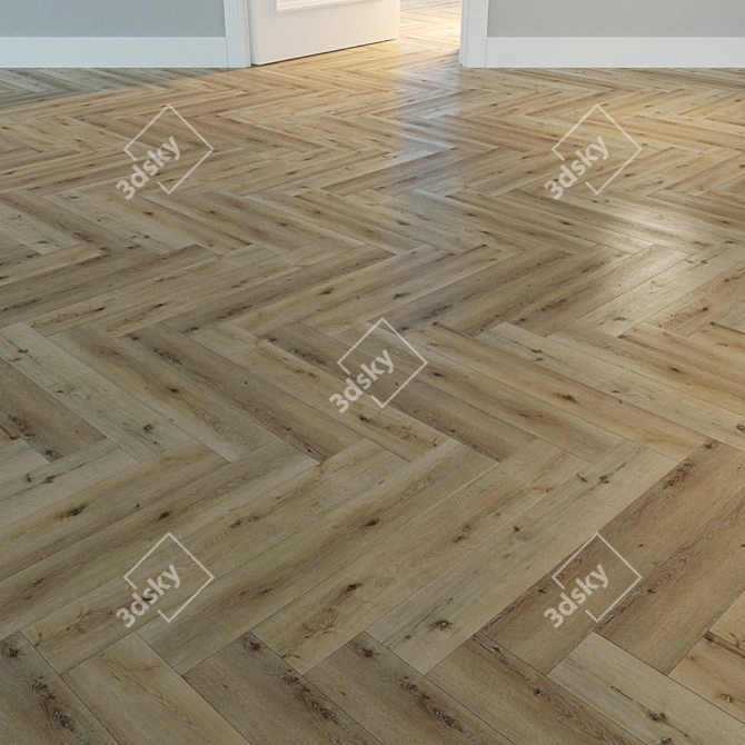 Natural Wood Herringbone Parquet 3D model image 2