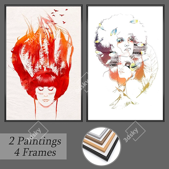 Elegant Wall Art Set with Frame Options 3D model image 1