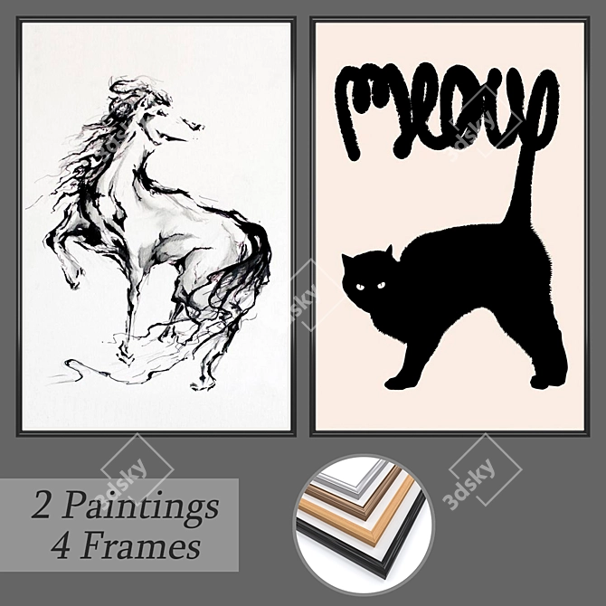 Artistic Wall Decor Set with Multiple Frames 3D model image 1