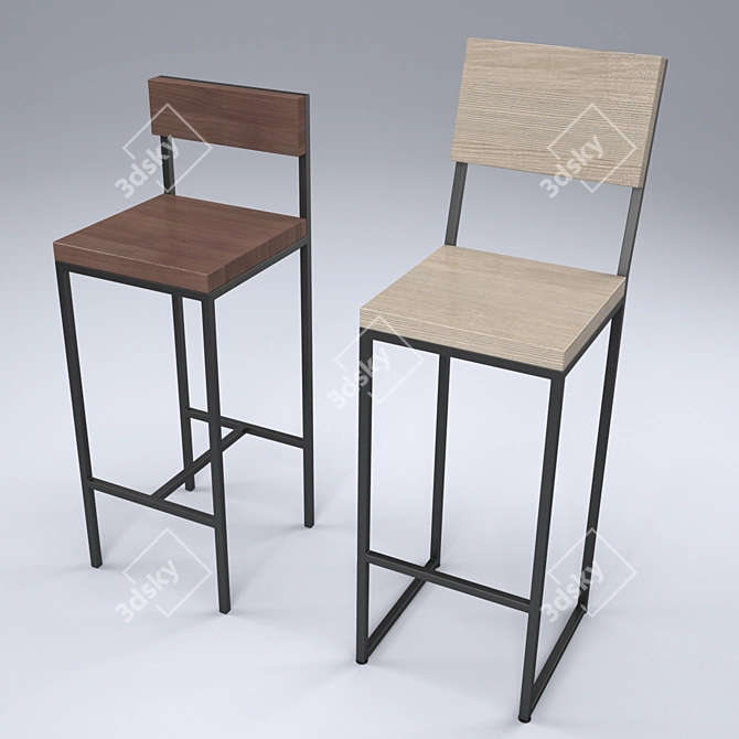 Sleek Wooden Bar Chairs 3D model image 1