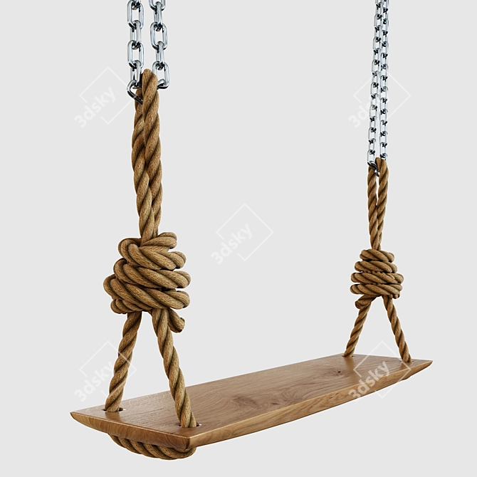 Natural Wood Indoor Swing 3D model image 2