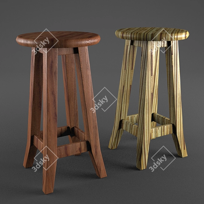 Elegant Wood Stool 48cm 3D model image 1