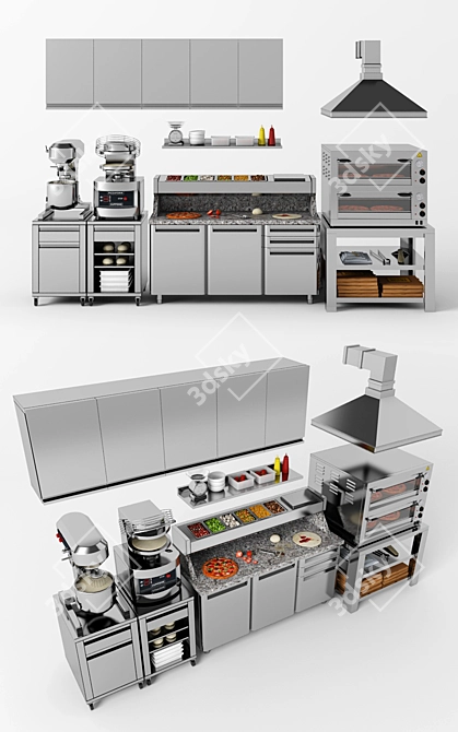 Cuppone Pizza Equipment: Dough Mixer, Dough Press, Oven & Prep Table 3D model image 2