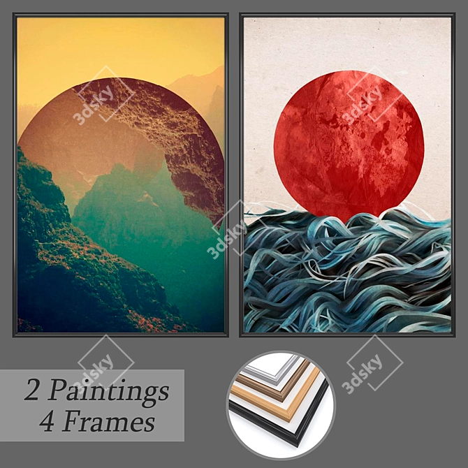 Elegant Wall Paintings Set 3D model image 1