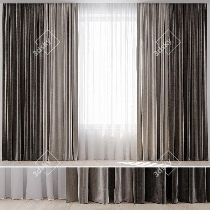 Elegant Curtain & Sheer Set 3D model image 1