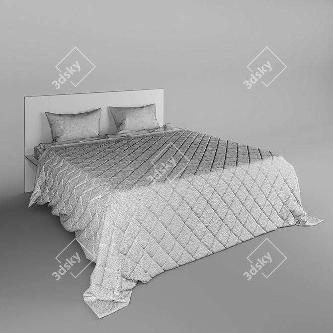Modern White Malm Bed 3D model image 3