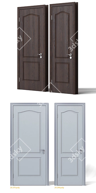 Elegant Dark Wood Interior Doors 3D model image 2