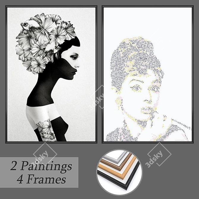 Modern Art Wall Paintings Set 3D model image 1