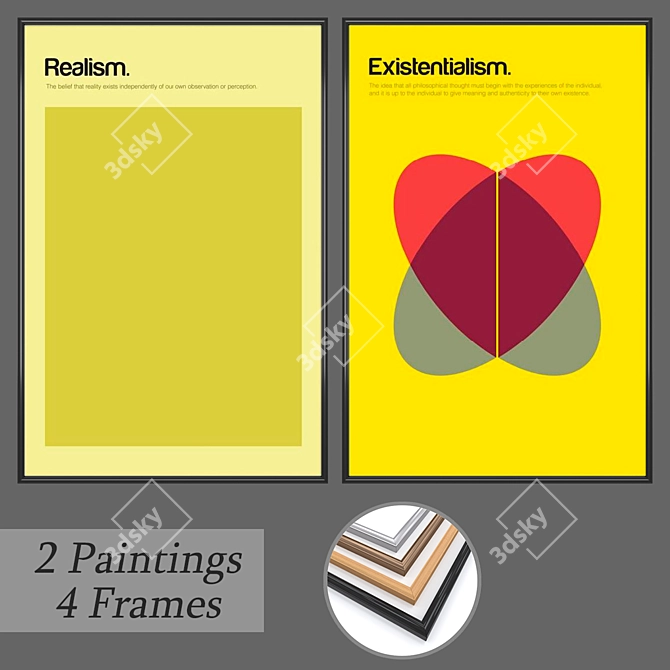 DecorSet 209: 2 Paintings, 4 Frame Options 3D model image 1