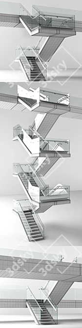 Modern Loft Wooden Stairs Kit 3D model image 3