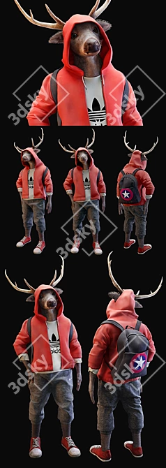 Polygons Schoolboy Deer 3D model image 2