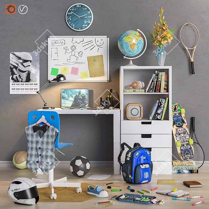 "Back to School" Children's Room Furniture & Accessories 3D model image 1