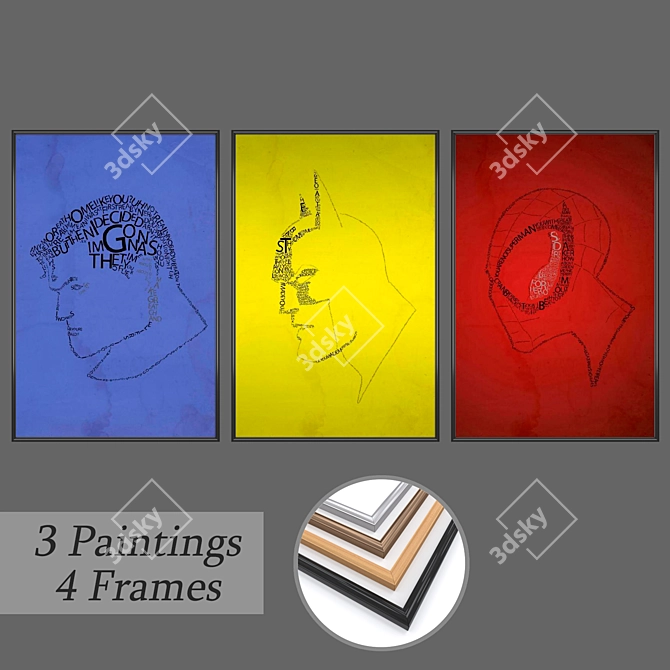 Elegant Wall Paintings Set 3D model image 1