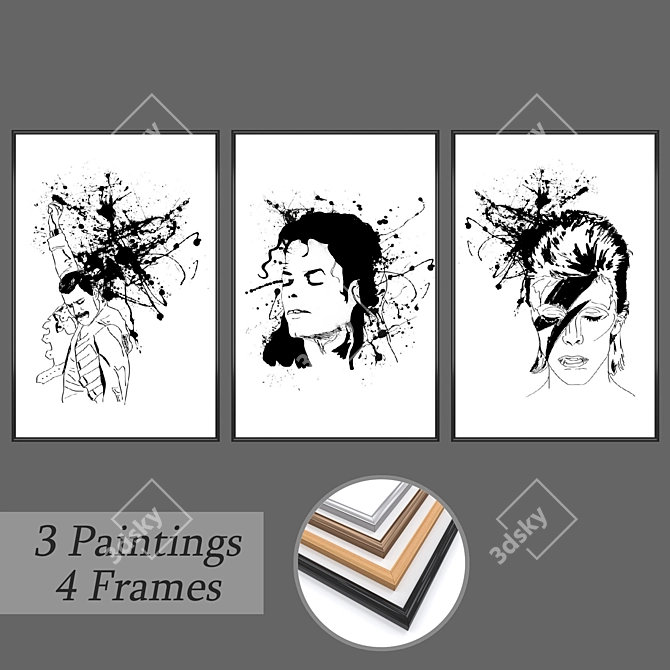 "Gallery Collection: Set of 3 Wall Paintings 3D model image 1