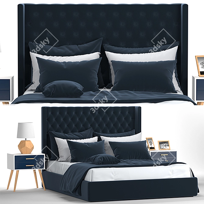 Luxury Chesterfield Upholstered Bed 3D model image 1