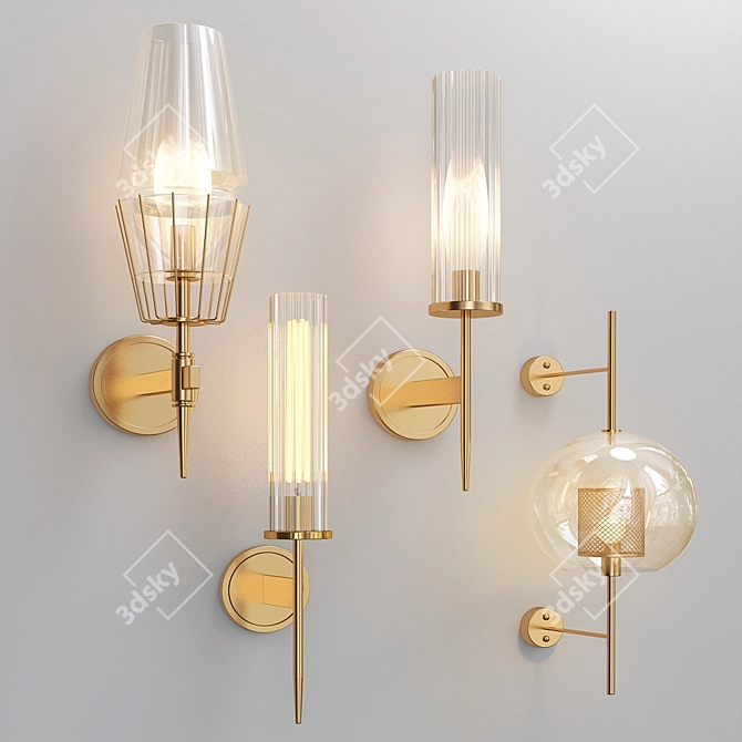 Elegant Quadruple Wall Lamps 3D model image 1