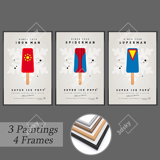 "Versatile Set of 3 Wall Paintings & Frames 3D model image 1