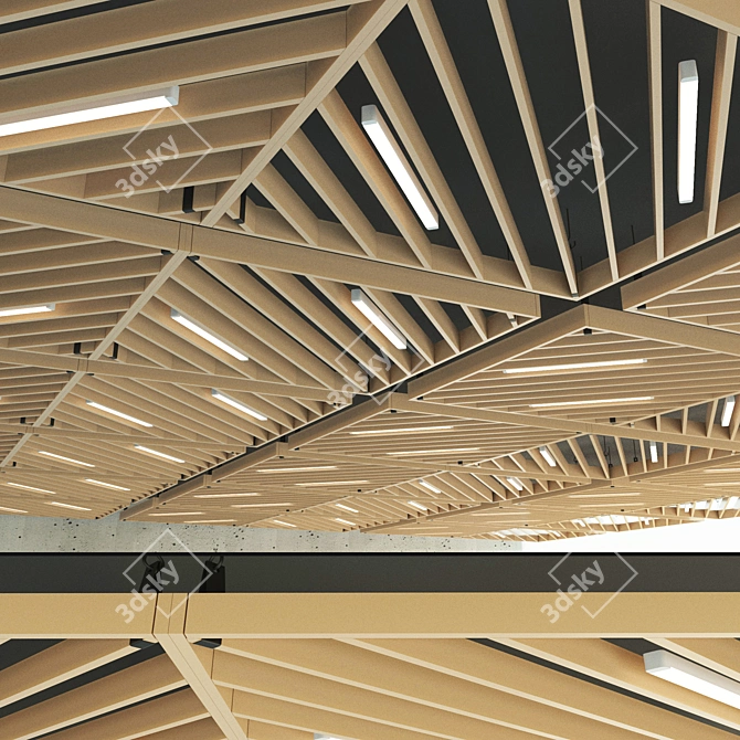 Wooden Suspended Ceiling: 1800x1800mm Sector 3D model image 1