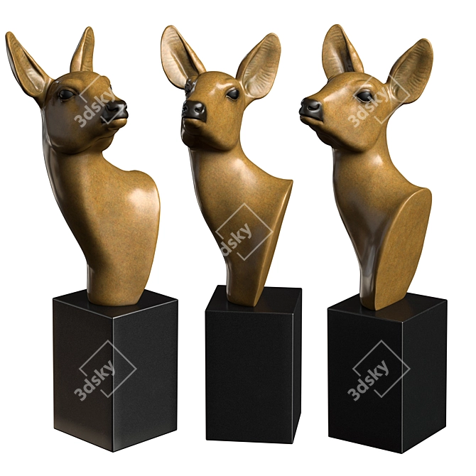 Bronze Roe Deer Sculpture 3D model image 1