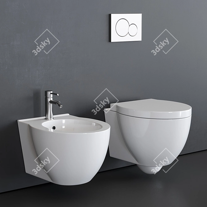 Alice Ceramica Short Wall-hung Toilet & Bidet Set 3D model image 1