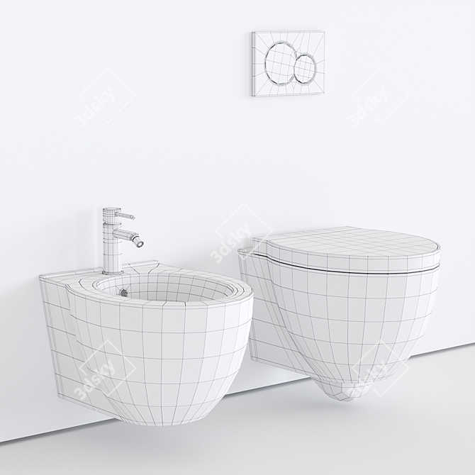 Alice Ceramica Short Wall-hung Toilet & Bidet Set 3D model image 3