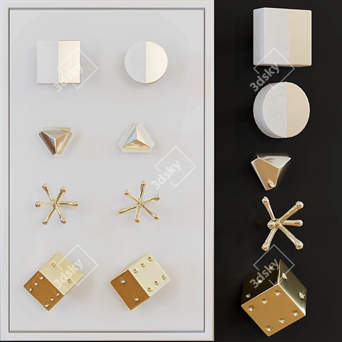 Elegant Marble and Brass Furniture Handles 3D model image 1