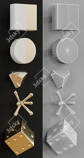 Elegant Marble and Brass Furniture Handles 3D model image 2