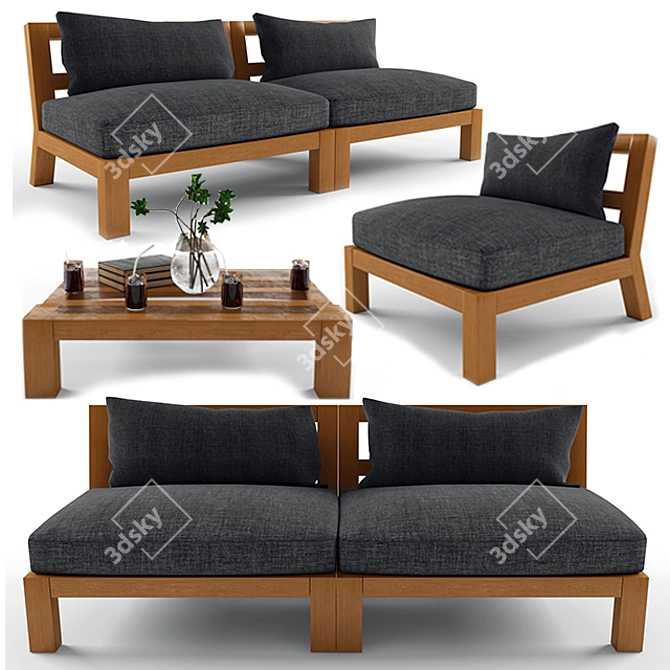 Modern Lounge Armchairs with Sofa Set 3D model image 1